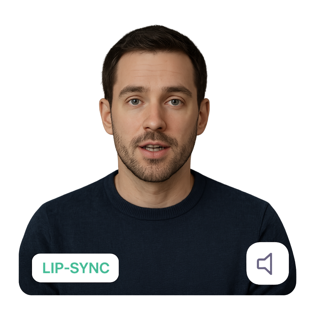 An AI actor lip-syncs
